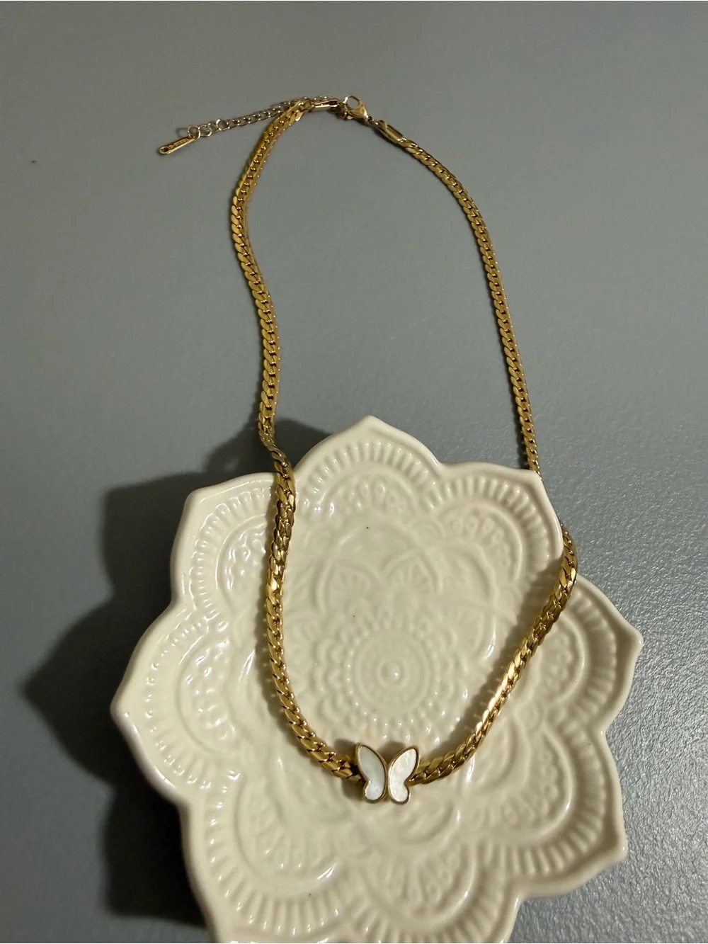 Dainty Mother of Pearl Butterfly Pendant Gold Plated Cuban Chain Necklace Boho